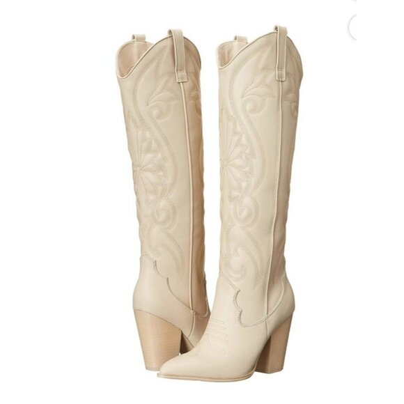 Steve Madden Lasso Cowboy Western Tall Boots Bone Leather Size 7 Women’s NWT - Picture 2 of 12